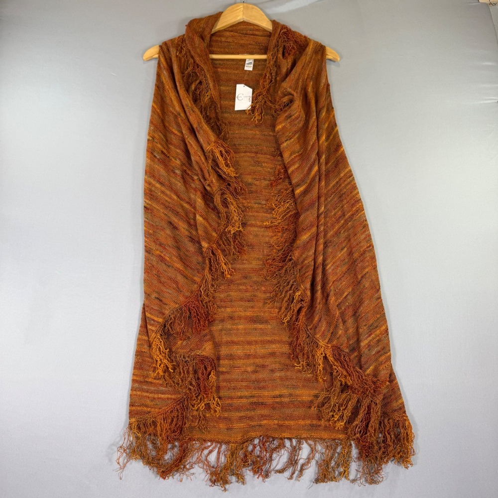 Knit Sweater Vest Womens XL Orange Fringe Boho Western Festival 70s Hippie
